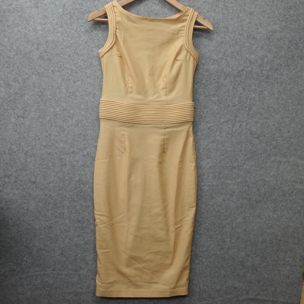 Vintage TATYANA Pencil Dress Women XS Butter Yellow Fitted Stretch Pinup 60s MOD